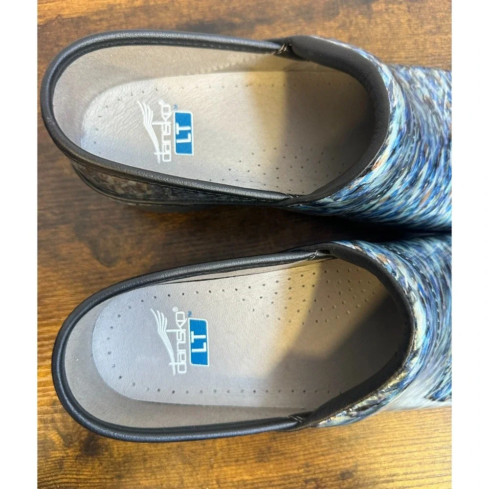 Dansko LT Pro Women 39 Blue Waves Patent Leather Clogs Slip Resistant - Picture 7 of 14